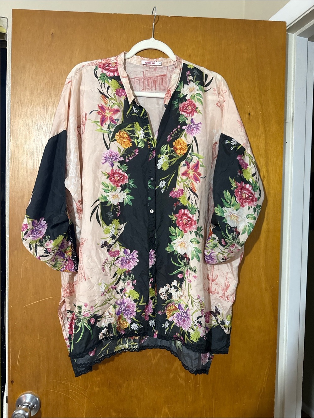 Johnny Was 100% Silk Floral Tunic Blouse Medium Boho Cottagecore